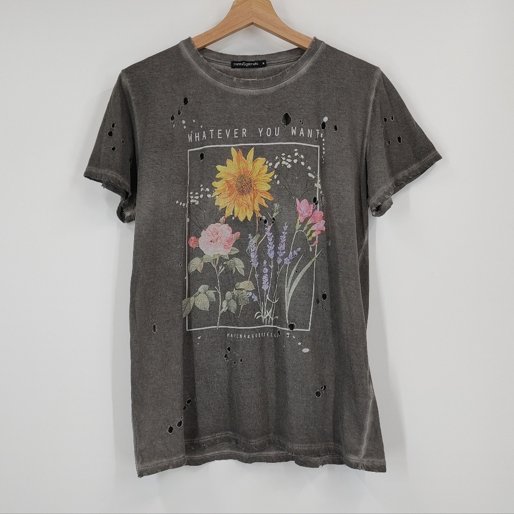 Whatever You Want Floral Graphic Tee - Gray